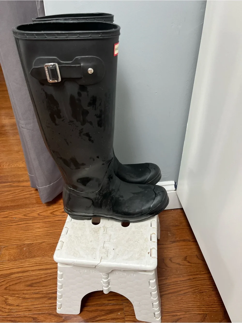 Hunter Black Tall Matte  Rain Boots with Red Logo